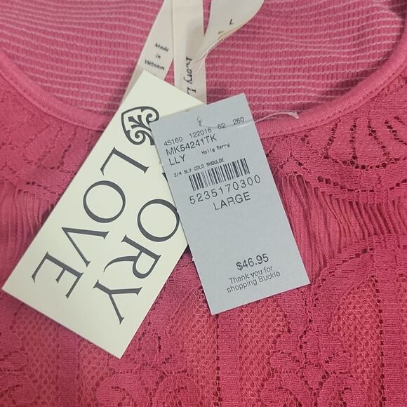 WOMENS Ivory Love Lace Cold Shoulder Size Large 3/4 Sleeve Color Holly Berry - Picture 5 of 9